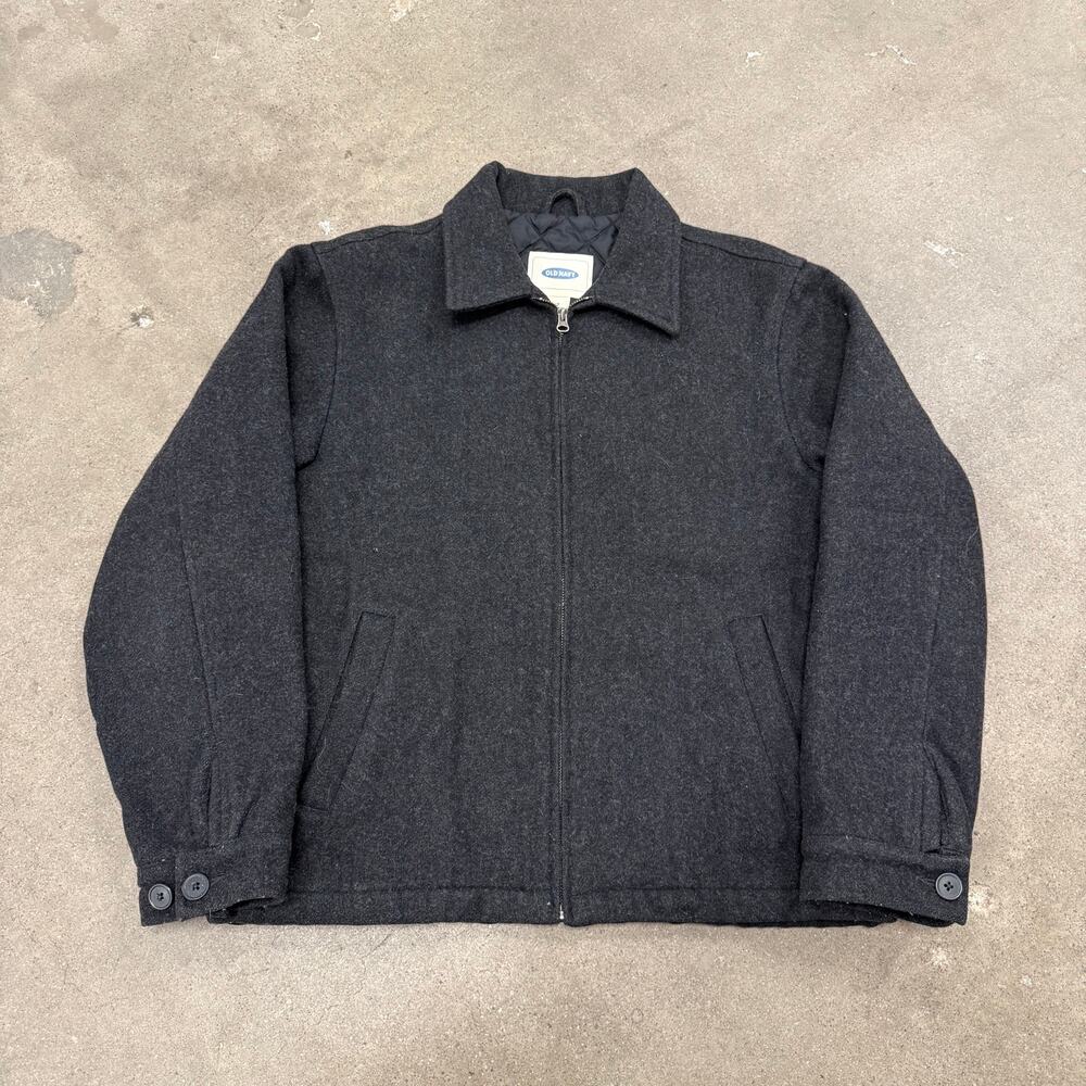 Vintage Old Navy Wool Blend Full Zip Harrington Jacket Insulated Grey Mens Med